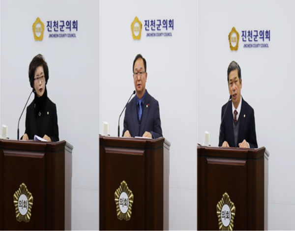 (사진 좌로부터)김기복 의원, 김성우 의원, 이재명 의원이 5분 자유발언을 하고 있다.